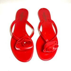 NEW Valentino jelly flip flops, thongs, red, rose bud